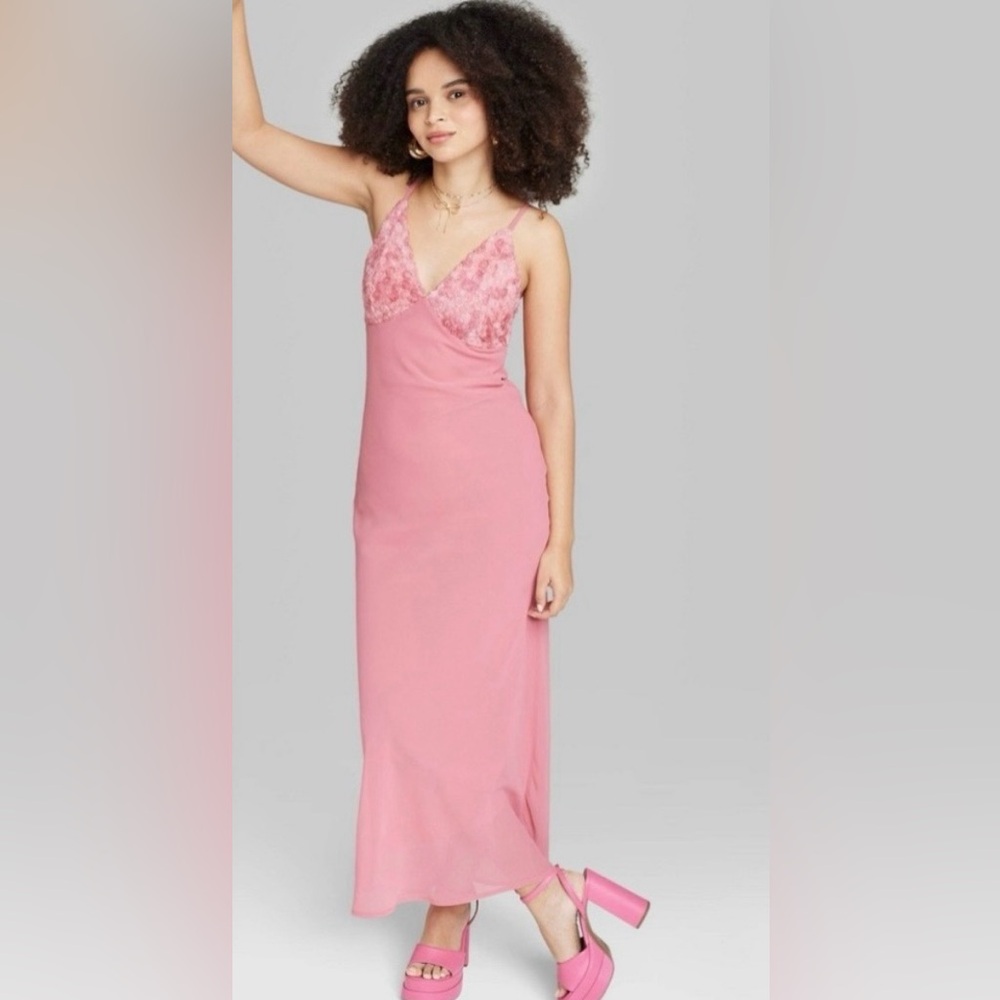 Wild Fable NWT Pink Rosette Cup Strappy Backless Maxi Dress Size L